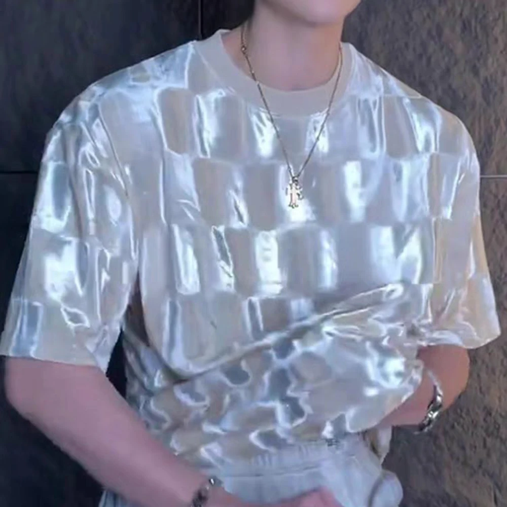 Mens T-Shirt Irregular Shiny Ballroom T-Shirt Summer Streetwear Fashion Nightclub Stage Performance Short-Sleeve Top Men'S Wear - Image 2