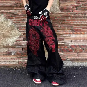 Autumn New Men's Embroidered Straight Leg Jeans American Retro Fashion Trendy Casual High Street Loose Niche Men's Bottoms 2025