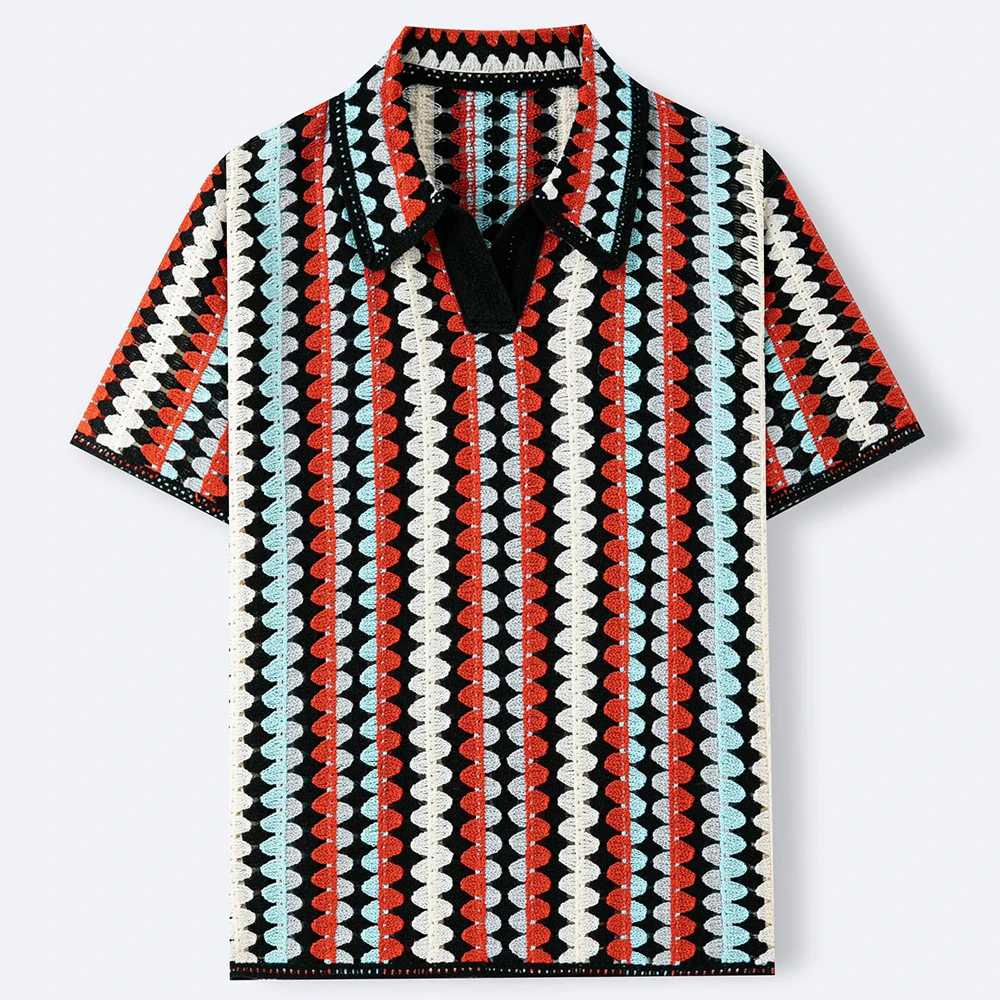 Summer New Men's Color Block Short-Sleeve T-Shirt American Retro Fashion Trend Street Casual Loose Breathable Niche Men's Top - Image 4