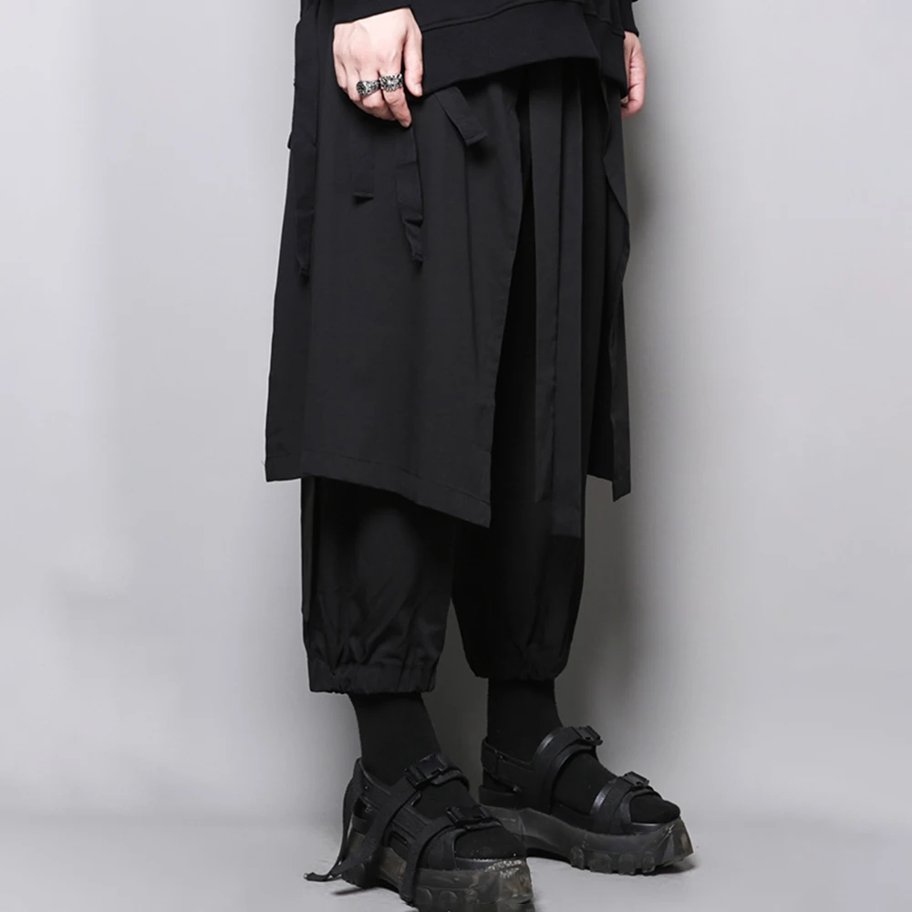 Mens Dark Samurai Pants Irregular Side Hem Double-Layer Hakama Streetwear Fashion Youth Casual Pants Men'S Clothing 2025 New - Image 2