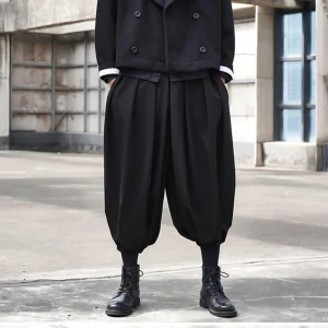 Mens Spring Trousers Dark Plain Y2k Casual Harem Low-Cross Pants Streetwear Fashion Outdoor Trend Seven-Point Pants Men'S Wear