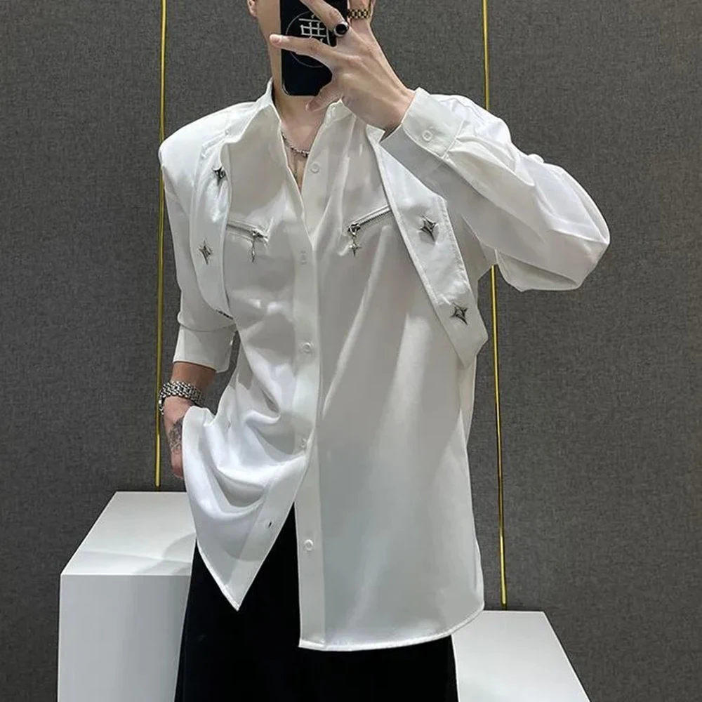 Mens Y2k Shirt Metallic Ribbon Casual Spring Street Fashion Nightclub Stage Outdoor Versatile Niche Top Men'S Clothing 2026 New - Image 6