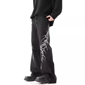 Hip-Hop Street Niche Loose Straight Y2k Jeans Mens American High Street Fashion Trend Leisure Heavy Embroidery Flared Trousers