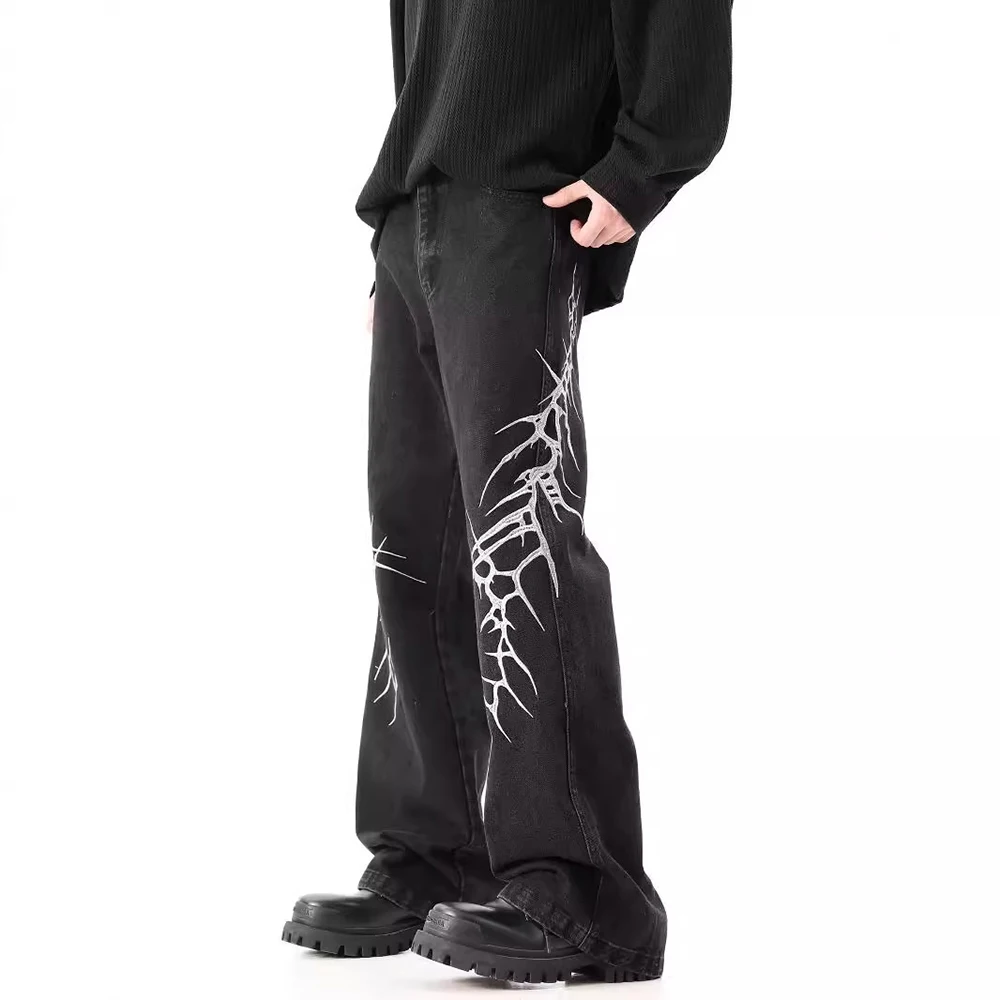Hip-Hop Street Niche Loose Straight Y2k Jeans Mens American High Street Fashion Trend Leisure Heavy Embroidery Flared Trousers
