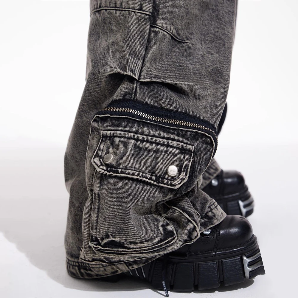 Men Gothic Jeans Y2k Big Pocket Cargo Jeans Streetwear Fashion Japanese Youth Campus Wide Leg Casual Pants Male Men'S Clothing - Image 3