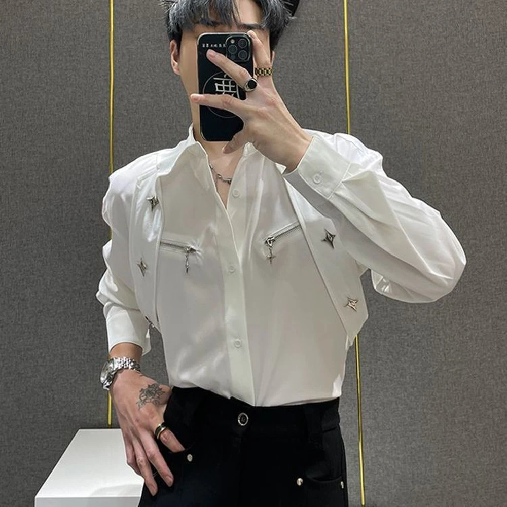 Mens Y2k Shirt Metallic Ribbon Casual Spring Street Fashion Nightclub Stage Outdoor Versatile Niche Top Men'S Clothing 2026 New - Image 4