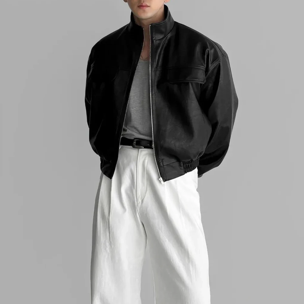 Mens Pu Leather Jacket Short Motorcycle Jacket Street Wear Fashion Youth Biker Pilot Jacket Old Money Men'S Clothing 2025 New - Image 3