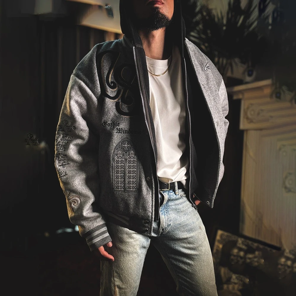 Trendy Heavy Embroidered Baseball Jacket American High Street Fashion Y2k Jacket Unisex Loose Retro Casual Hip-Hop Jacket Men - Image 6