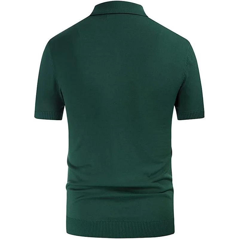 Men Knitwear Short Sleeve Polo Shirt Casual Slim Fit Suit Collar Button Polo Shirt Breathable Summer Top Stripe Green Contrast - Image 3