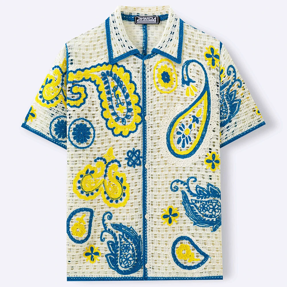 2026 Summer New Men's Jacquard Short-Sleeve Shirt American Retro Fashion Trendy Street Style Loose Casual Breathable Men's Top - Image 4