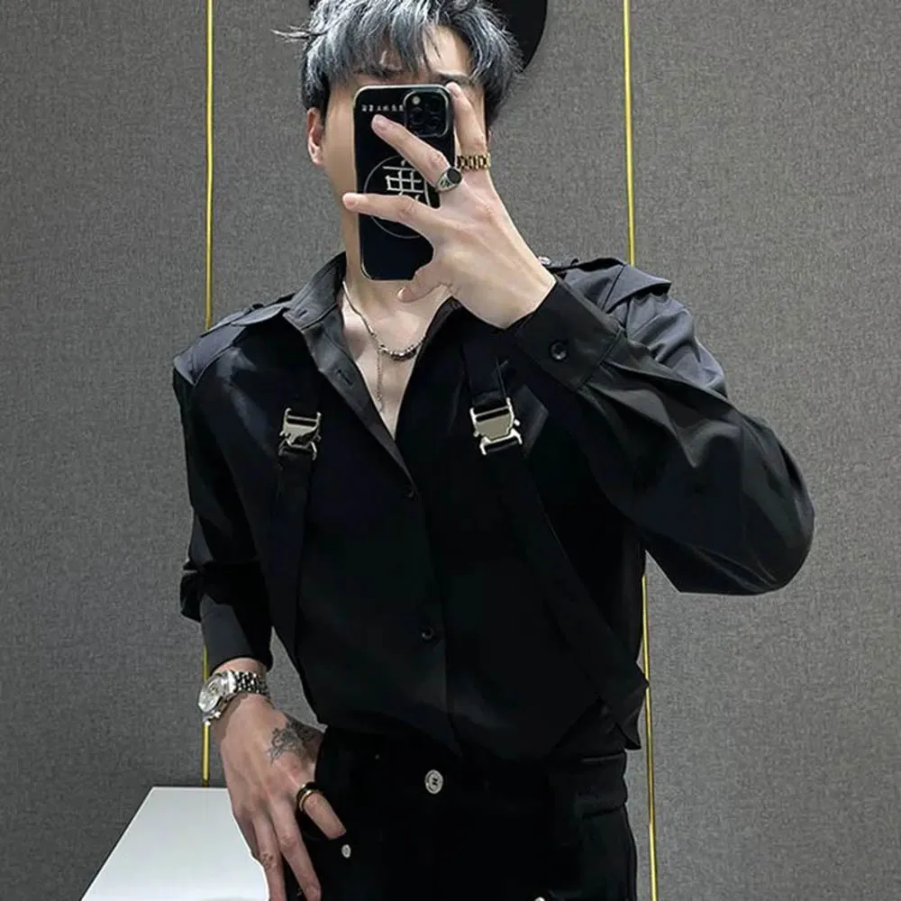 Autumn Male Solid Color Stitching Long-Sleeved Shirt American Retro Fashion Trend High Street Loose Casual Niche Men's Tops 2025 - Image 3
