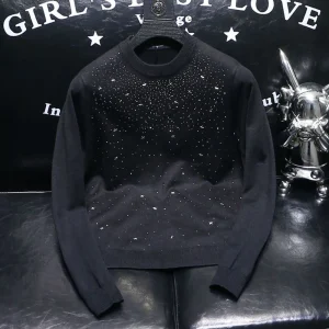 2026 Spring New Arrival Men's Rhinestone Long-Sleeve T-Shirt American Retro Fashion Trendy High Street Loose Casual Men's Top