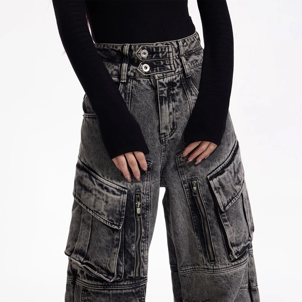 Men Gothic Jeans Y2k Big Pocket Cargo Jeans Streetwear Fashion Japanese Youth Campus Wide Leg Casual Pants Male Men'S Clothing - Image 2