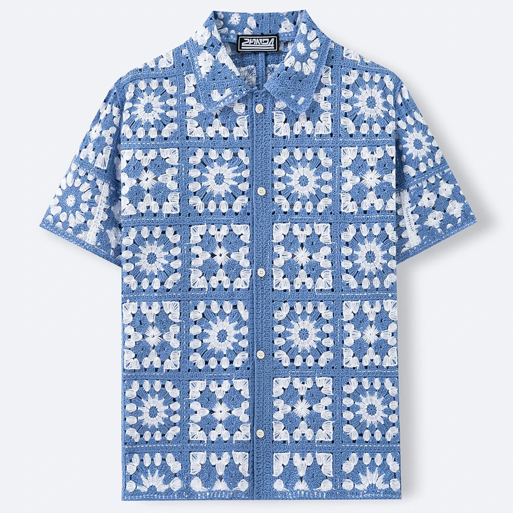 2026 Summer New Men's Knitted Short-Sleeve Shirt American Retro Fashion Trendy High Street Loose Casual Breathable Men's Top - Image 4