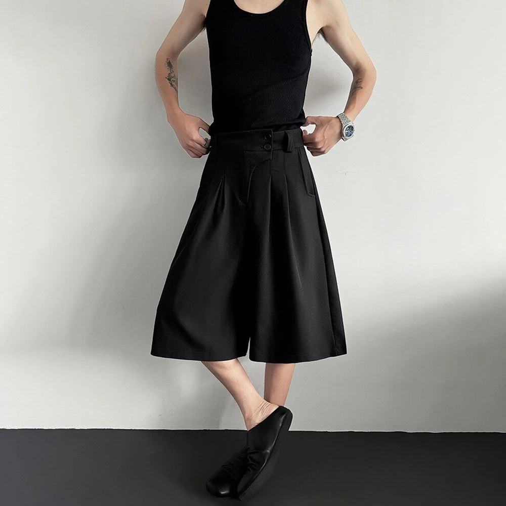 2026 Summer New Men's Solid Color Wide-Leg Shorts American Retro Fashion Trend High Street Loose Casual Simple Men's Bottoms - Image 3