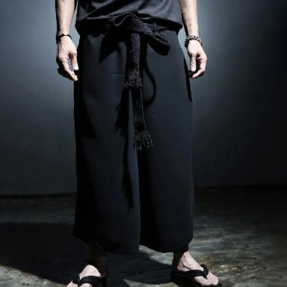 XS-6XL Y2k Belt Dark Style Casual Skirt Pants Genderless Unisex Streetwear Fashion Versatile Samurai Pants Hakama Pants 2025 New - Image 3