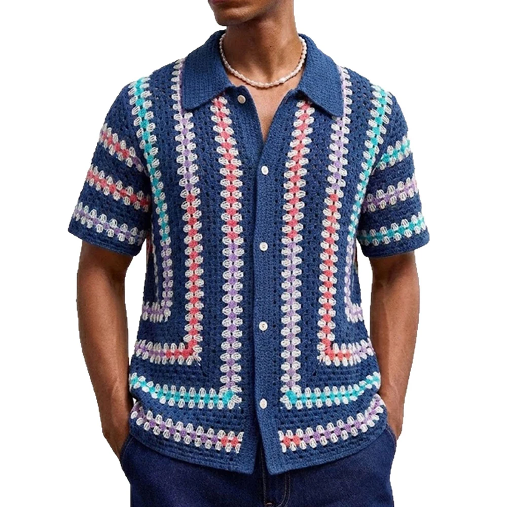 Summer New Men's Color Block Short-Sleeve Shirt American Retro Fashion Trendy High Street Loose Casual Vacation Niche Men's Top - Image 2