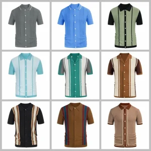 New Summer Men's T-Shirt 2024 Short Sleeve Lapel Stripe Print Button Stripe Polo Shirt Fashion Pullover Tops