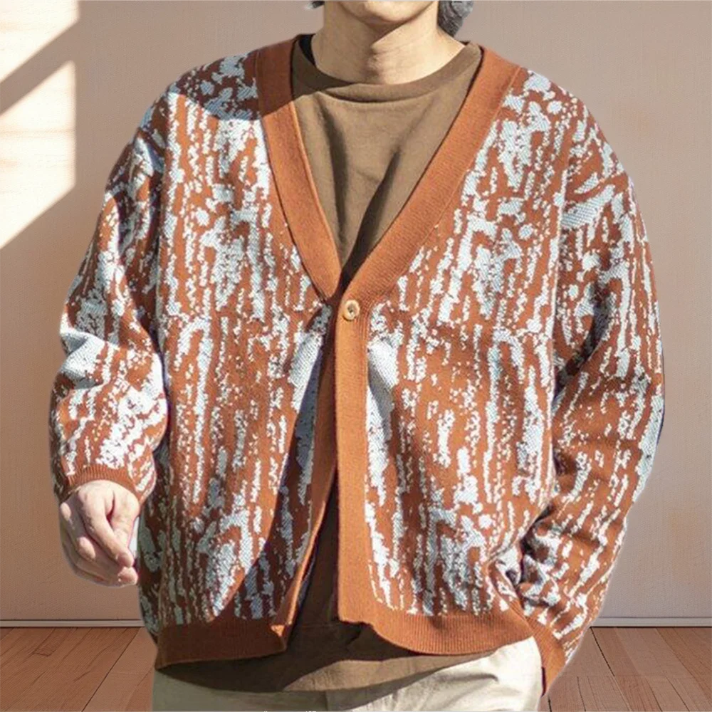Men's Jacquard Knitted Long-Sleeved Jacket American Retro Fashion Trend Unisex Loose Casual Breathable Niche New Men's Tops - Image 2