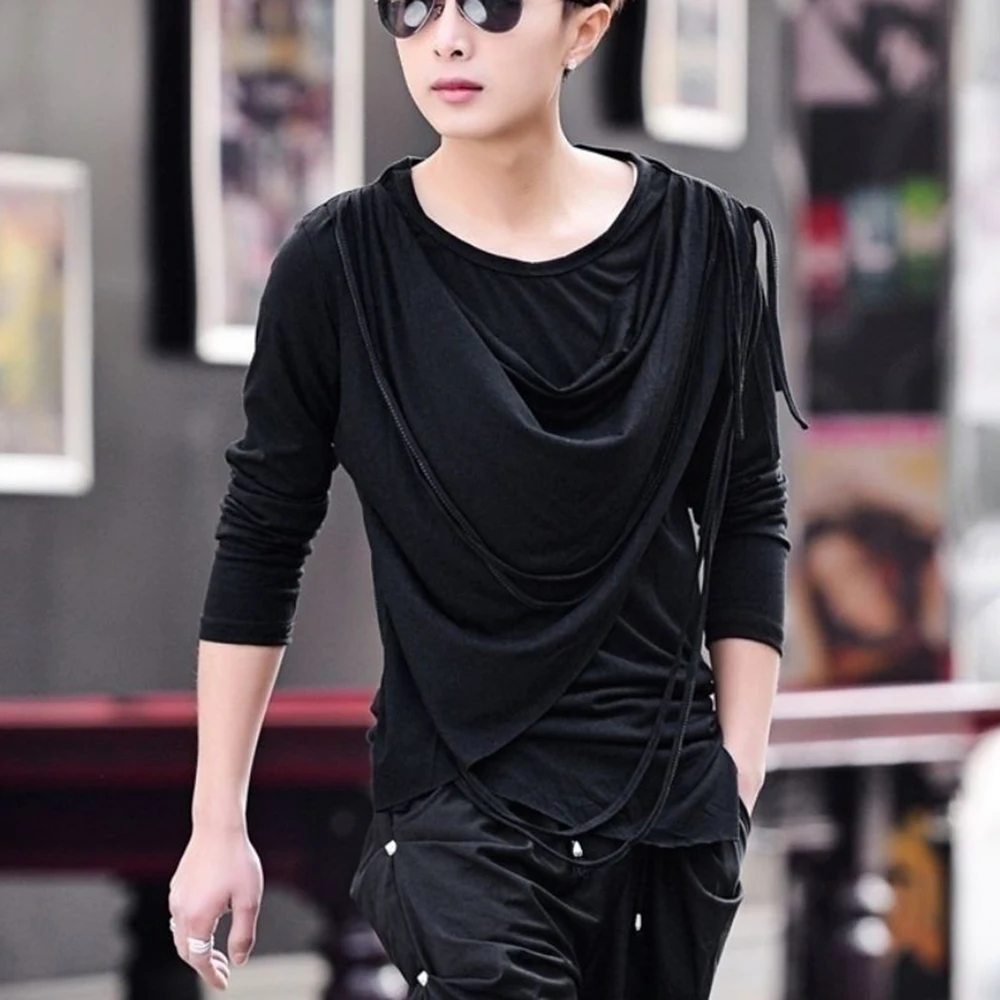 XS-5XL Spring New Men's Solid Color Long Sleeve T-Shirt American Retro Fashion Trend High Street Casual Loose Niche Men's Top - Image 2