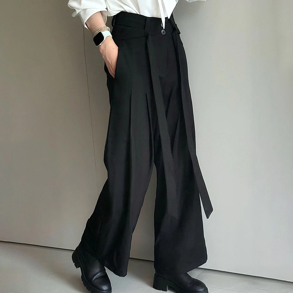 Summer New Men's Solid Color Ribbon Suit Trousers American Fashion Trend High Street Loose Casual Breathable Men's Bottoms - Image 4