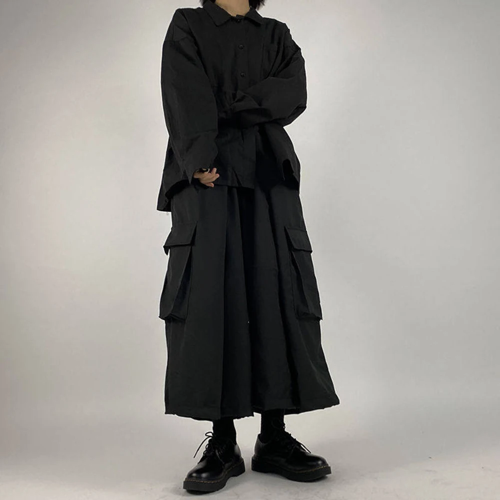 XS-5XL Y2k Cargo Skirt Pants Large Pockets Dark Gothic Samurai Pants Genderless Streetwear Fashion Youth Loose Culottes Unisex - Image 6